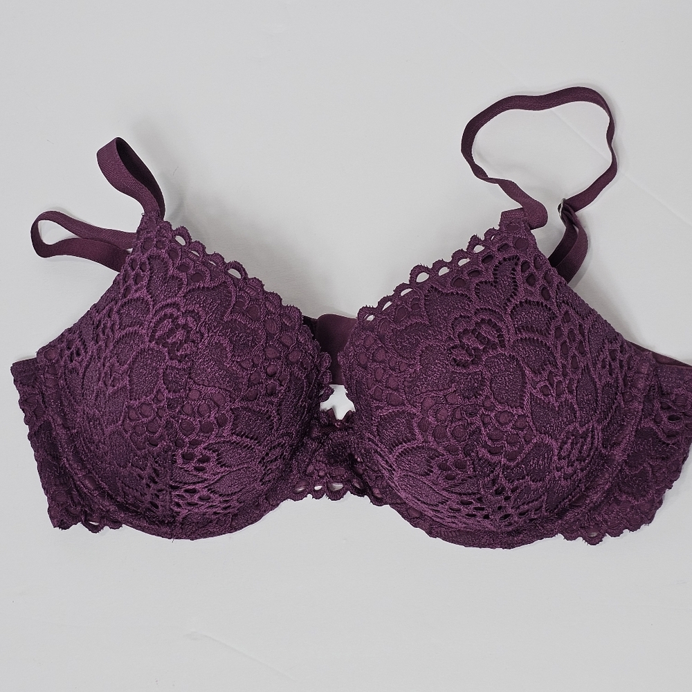 Aerie Plum Burgundy Harper Lace Eyelash Push-up Bra 34D